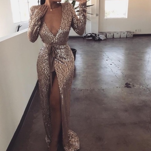 Jluxlabel Gold Sequins Wrap Gown Maxi Dress - Picture 5 of 5